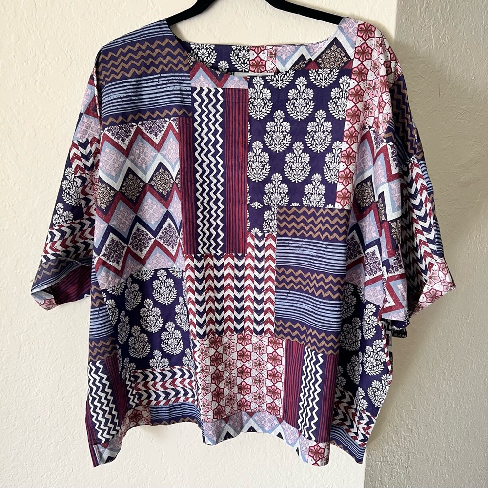 J.Jill Patchwork Print Kimono Top Size XL